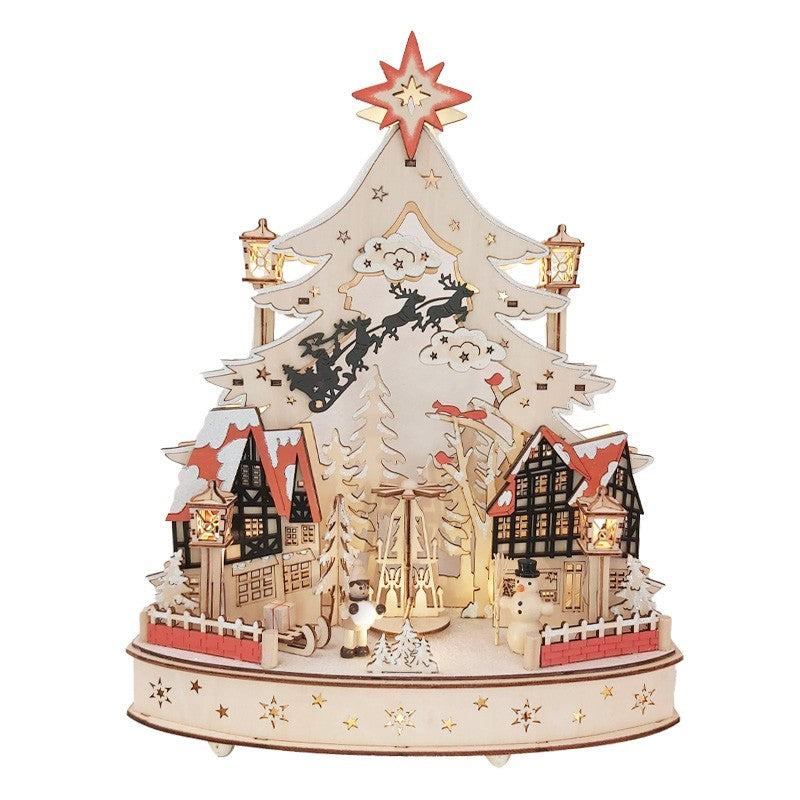 Decorazione in legno con led e carillon Xmas Village - La Sibilla